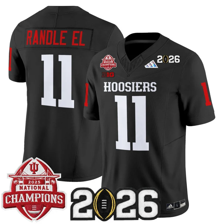 Men's Indiana Hoosiers 2025 National Champions & 2026 CFP Final Patch Vapor Limited Jersey V2 BLACK#11 RANDLE EL