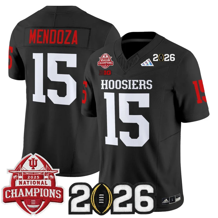 Men's Indiana Hoosiers 2025 National Champions & 2026 CFP Final Patch Vapor Limited Jersey V2 BLACK#15 FERNANDO MENDOZA