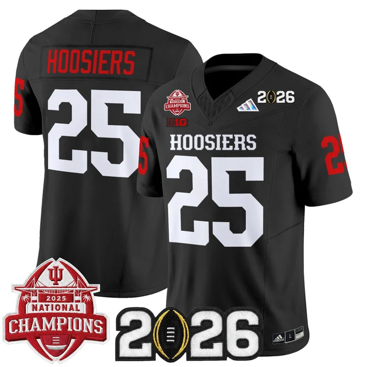 Men's Indiana Hoosiers 2025 National Champions & 2026 CFP Final Patch Vapor Limited Jersey V2 BLACK#25 HOOSIERS