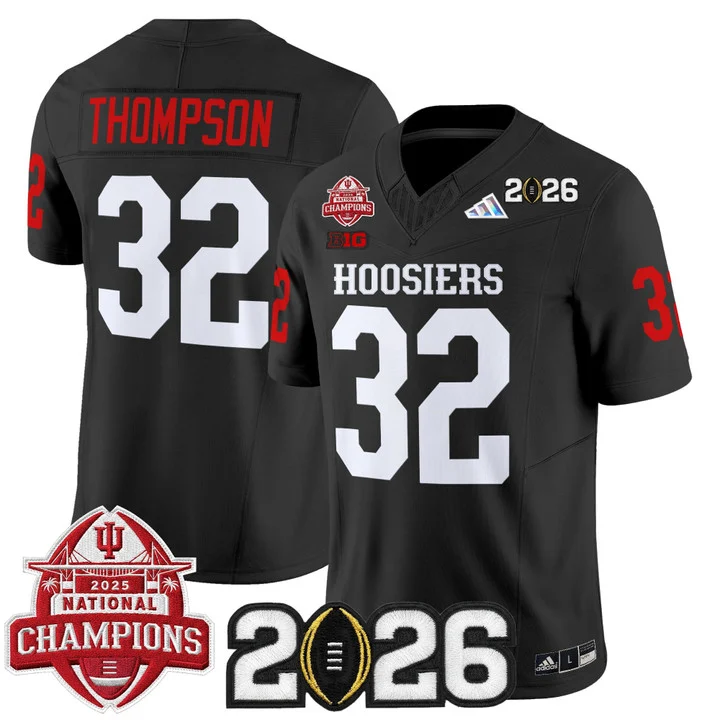Men's Indiana Hoosiers 2025 National Champions & 2026 CFP Final Patch Vapor Limited Jersey V2 BLACK#32 ANTHONY THOMPSON