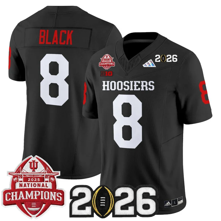 Men's Indiana Hoosiers 2025 National Champions & 2026 CFP Final Patch Vapor Limited Jersey V2 BLACK#8 KAELON BLACK