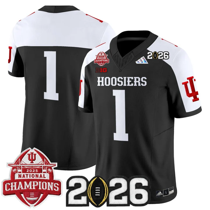 Men's Indiana Hoosiers 2025 National Champions & 2026 CFP Final Patch Vapor Limited Jersey V2 BLACK ALTERNATE#1