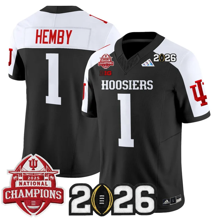 Men's Indiana Hoosiers 2025 National Champions & 2026 CFP Final Patch Vapor Limited Jersey V2 BLACK ALTERNATE#1 ROMAN HEMBY