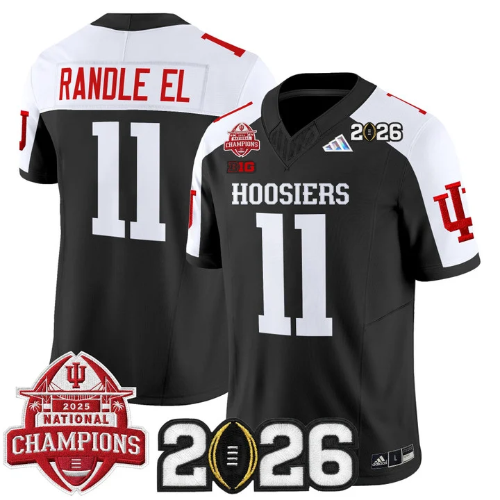 Men's Indiana Hoosiers 2025 National Champions & 2026 CFP Final Patch Vapor Limited Jersey V2 BLACK ALTERNATE#11 RANDLE EL