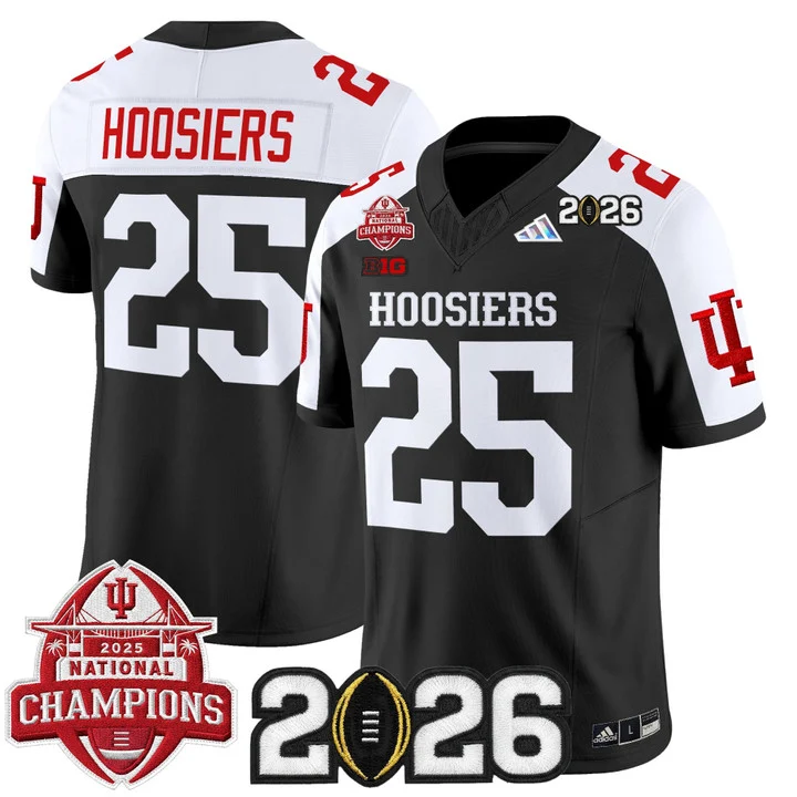Men's Indiana Hoosiers 2025 National Champions & 2026 CFP Final Patch Vapor Limited Jersey V2 BLACK ALTERNATE#25 HOOSIERS