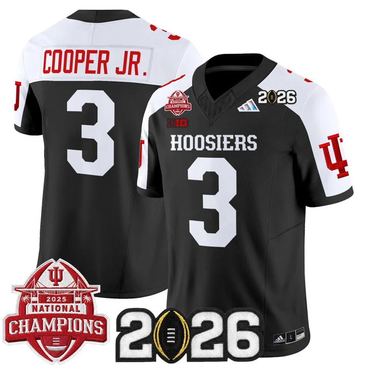 Men's Indiana Hoosiers 2025 National Champions & 2026 CFP Final Patch Vapor Limited Jersey V2 BLACK ALTERNATE#3 OMAR COOPER JR.