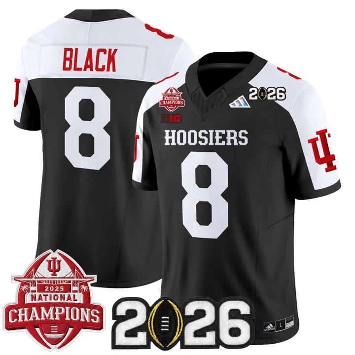 Men's Indiana Hoosiers 2025 National Champions & 2026 CFP Final Patch Vapor Limited Jersey V2 BLACK ALTERNATE#8 KAELON BLACK