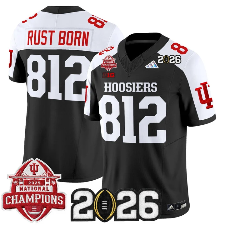 Men's Indiana Hoosiers 2025 National Champions & 2026 CFP Final Patch Vapor Limited Jersey V2 BLACK ALTERNATE#812 RUST BORN
