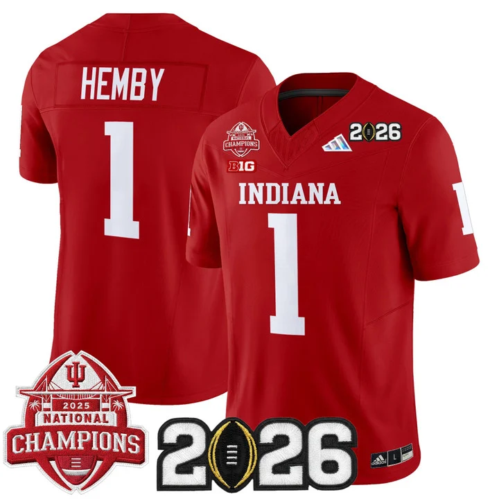 Men's Indiana Hoosiers 2025 National Champions & 2026 CFP Final Patch Vapor Limited Jersey V2 CRIMSON#1 ROMAN HEMBY