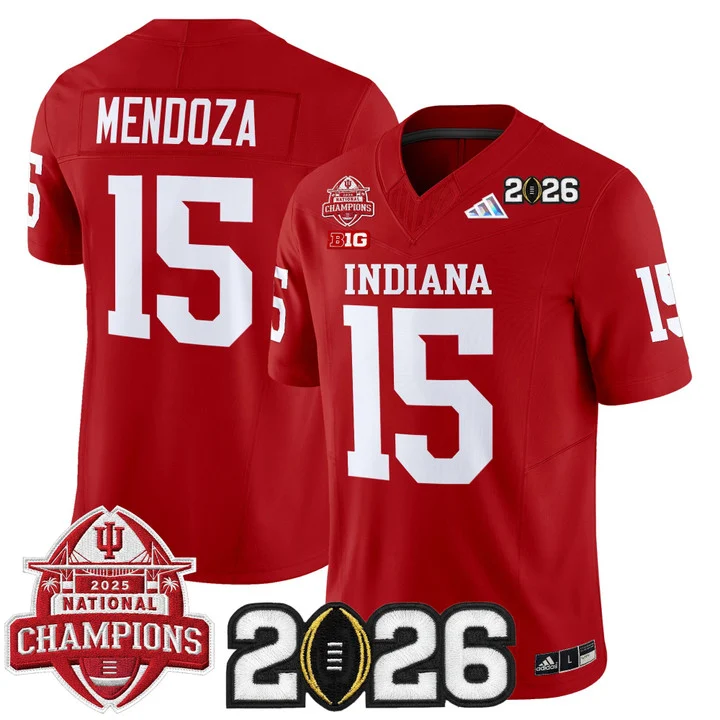 Men's Indiana Hoosiers 2025 National Champions & 2026 CFP Final Patch Vapor Limited Jersey V2 CRIMSON#15 FERNANDO MENDOZA
