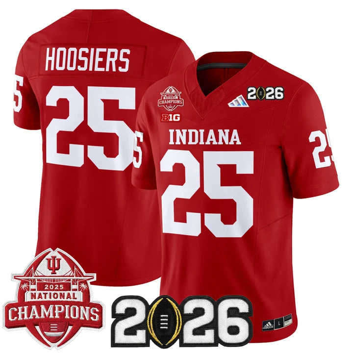 Men's Indiana Hoosiers 2025 National Champions & 2026 CFP Final Patch Vapor Limited Jersey V2 CRIMSON#25 HOOSIERS
