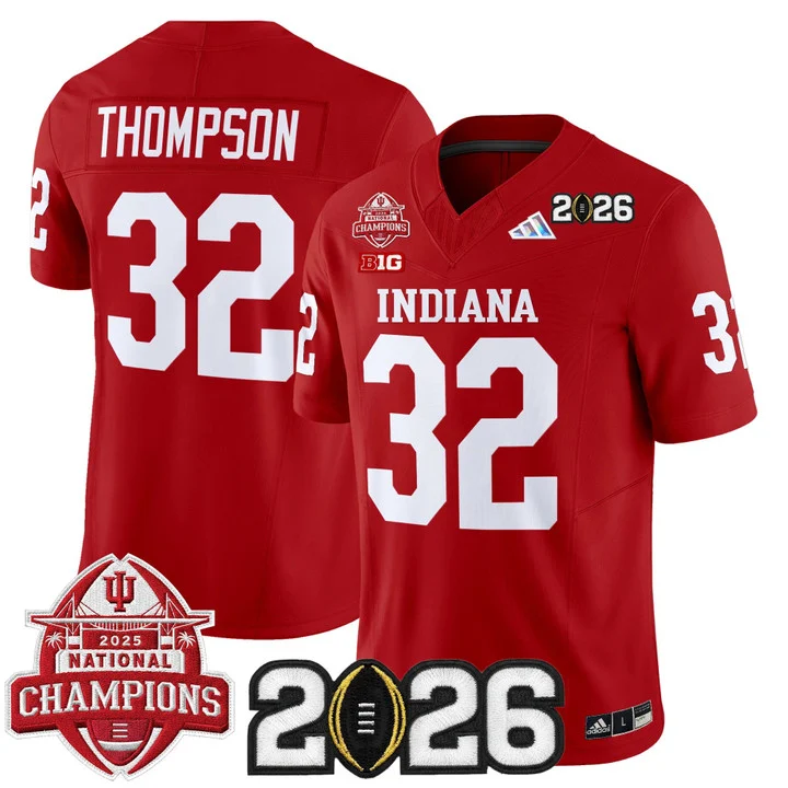 Men's Indiana Hoosiers 2025 National Champions & 2026 CFP Final Patch Vapor Limited Jersey V2 CRIMSON#32 ANTHONY THOMPSON