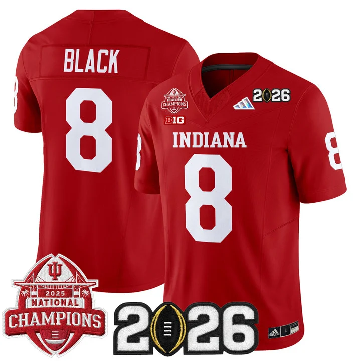 Men's Indiana Hoosiers 2025 National Champions & 2026 CFP Final Patch Vapor Limited Jersey V2 CRIMSON#8 KAELON BLACK