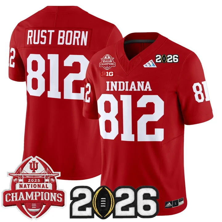 Men's Indiana Hoosiers 2025 National Champions & 2026 CFP Final Patch Vapor Limited Jersey V2 CRIMSON#812 RUST BORN