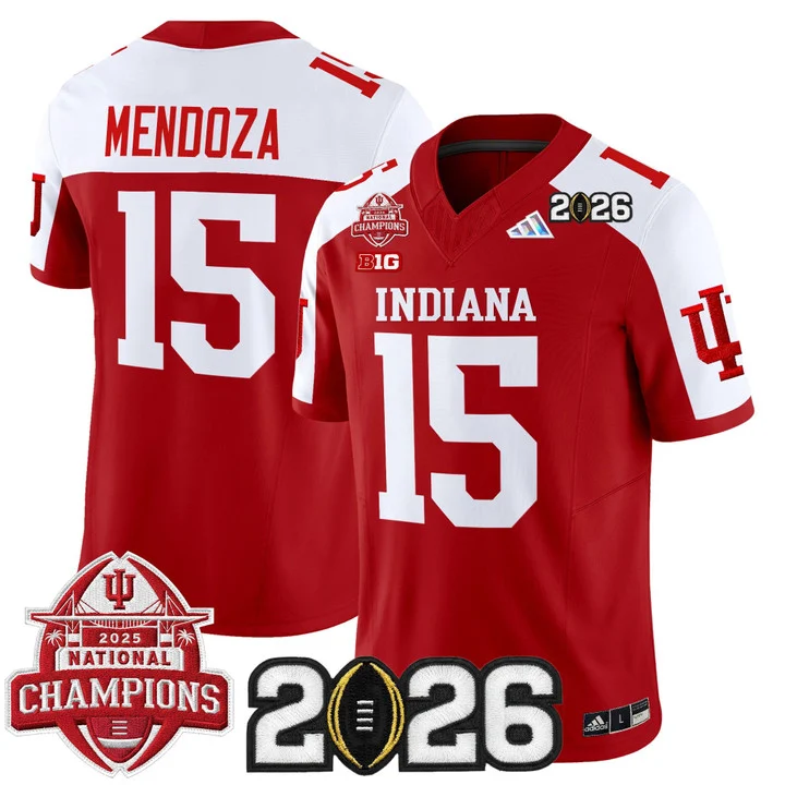 Men's Indiana Hoosiers 2025 National Champions & 2026 CFP Final Patch Vapor Limited Jersey V2 CRIMSON ALTERNATE#15 FERNANDO  MENDOZA