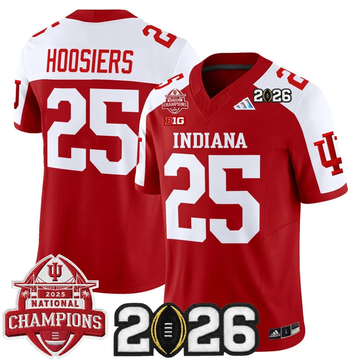 Men's Indiana Hoosiers 2025 National Champions & 2026 CFP Final Patch Vapor Limited Jersey V2 CRIMSON ALTERNATE#25 HOOSIERS