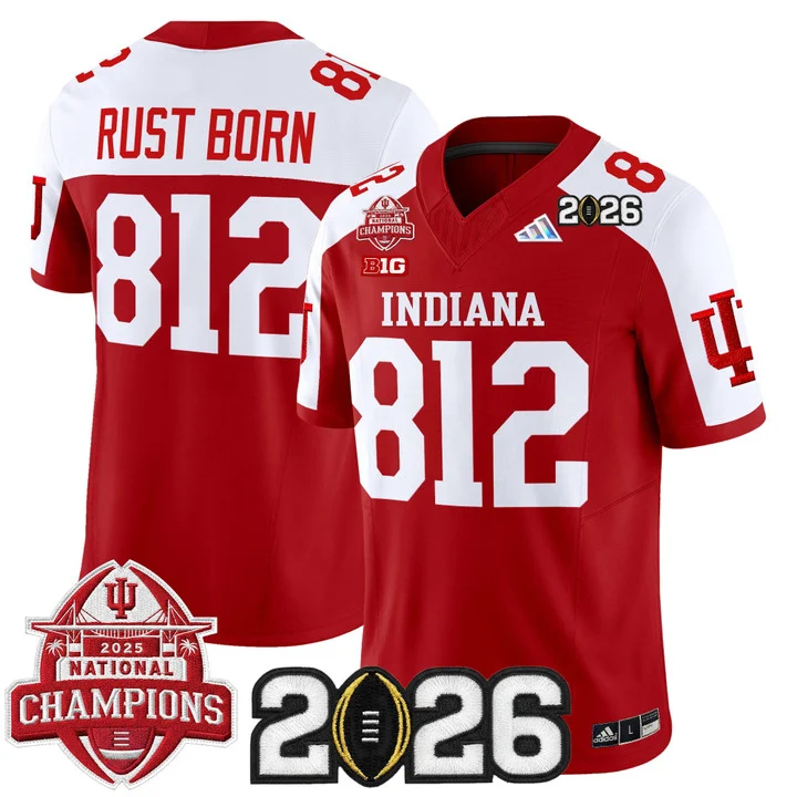 Men's Indiana Hoosiers 2025 National Champions & 2026 CFP Final Patch Vapor Limited Jersey V2 CRIMSON ALTERNATE#812 RUST BORN