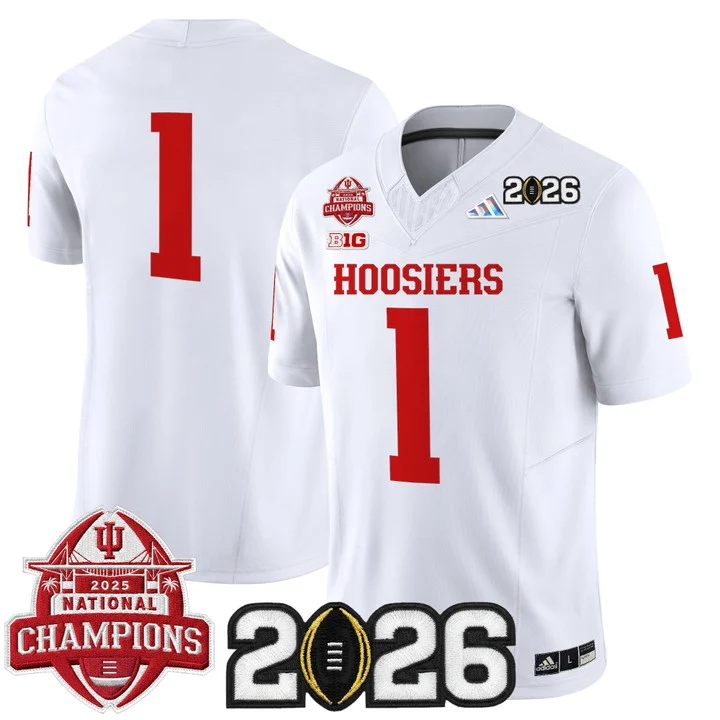 Men's Indiana Hoosiers 2025 National Champions & 2026 CFP Final Patch Vapor Limited Jersey V2 WHITE#1