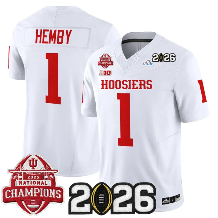 Men's Indiana Hoosiers 2025 National Champions & 2026 CFP Final Patch Vapor Limited Jersey V2 WHITE#1 ROMAN HEMBY