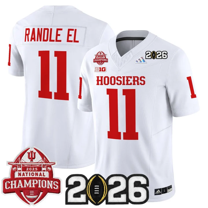 Men's Indiana Hoosiers 2025 National Champions & 2026 CFP Final Patch Vapor Limited Jersey V2 WHITE#11 RANDLE EL