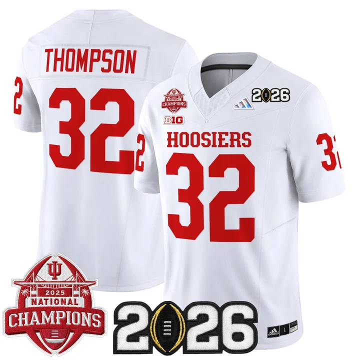 Men's Indiana Hoosiers 2025 National Champions & 2026 CFP Final Patch Vapor Limited Jersey V2 WHITE#32 ANTHONY THOMPSON