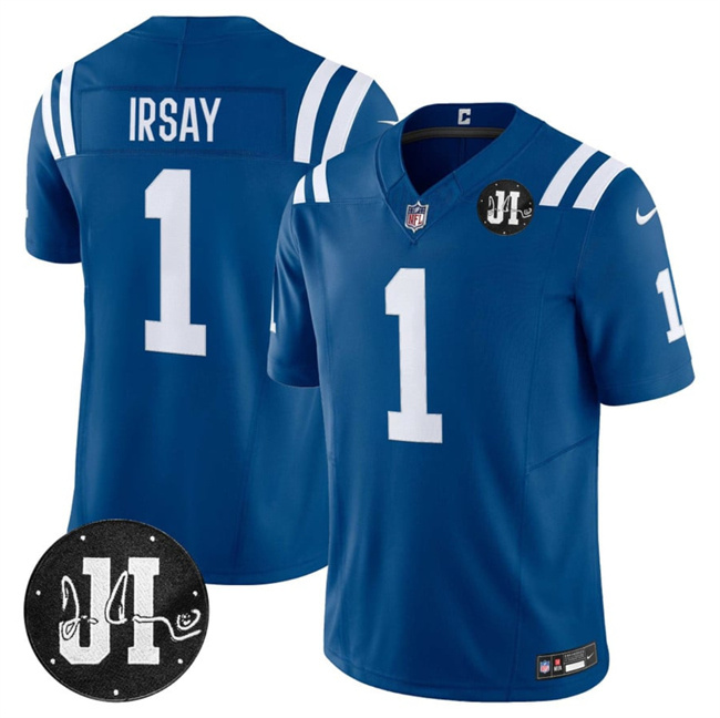 Men's Indianapolis Colts #1 Jim Irsay Blue 2025 F.U.S.E. Jim Irsay Patch Vapor Limited Football Stitched Jersey