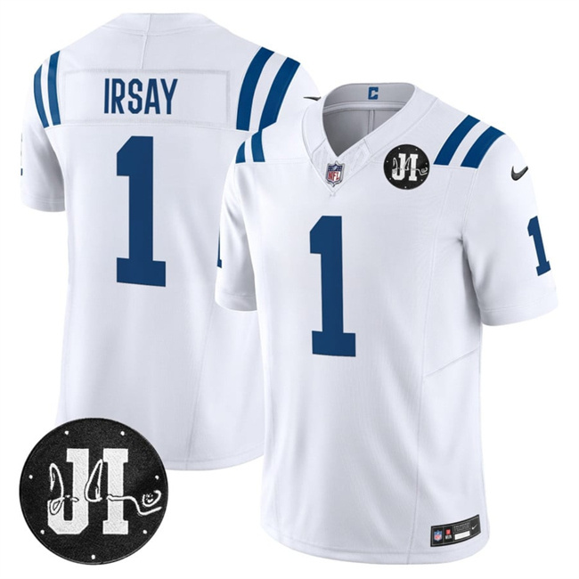 Men's Indianapolis Colts #1 Jim Irsay White 2025 F.U.S.E. Jim Irsay Patch Vapor Limited Football Stitched Jersey
