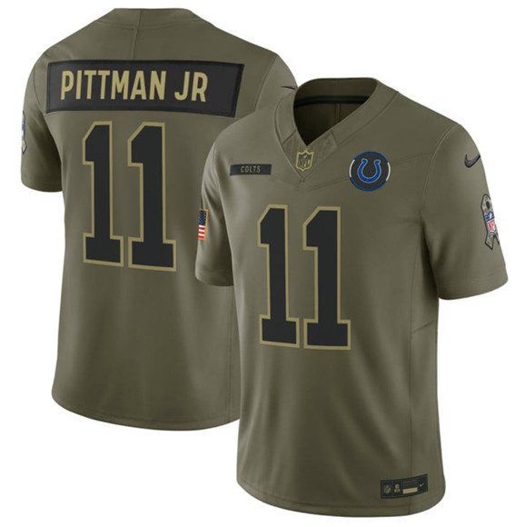Men's Indianapolis Colts #11 Michael Pittman Jr. Olive 2025 Salute to Service Limited Football Stitched Jersey