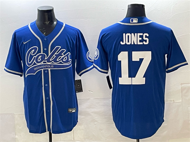 Men's Indianapolis Colts #17 Daniel Jones Royal Cool Base Stitched Baseball Jersey
