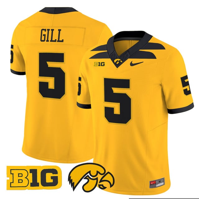 Men's Iowa Hawkeyes 2025 Vapor Limited Jersey gold #5 Jacob Gill