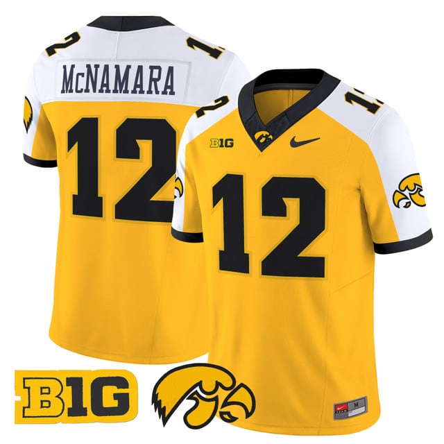Men's Iowa Hawkeyes 2025 Vapor Limited Jersey gold white #12 Cade McNamara