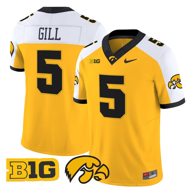 Men's Iowa Hawkeyes 2025 Vapor Limited Jersey gold white #5 Jacob Gill