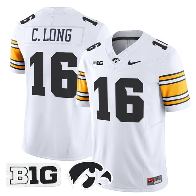 Men's Iowa Hawkeyes 2025 Vapor Limited Jersey white #16 Chuck Long