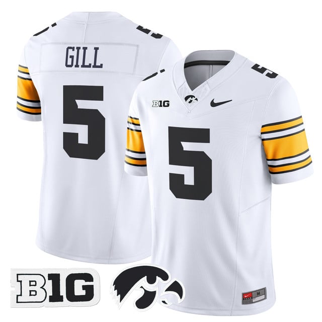 Men's Iowa Hawkeyes 2025 Vapor Limited Jersey white #5 Jacob Gill