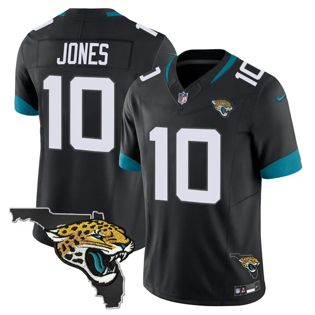 Men's Jacksonville Jaguars Florida Patch Vapor Jersey BLACK #10 MAC JONES.webp