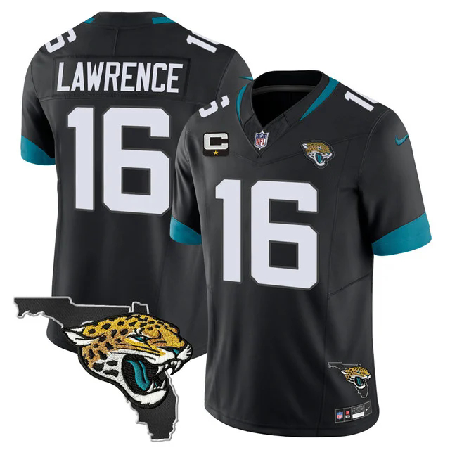 Men's Jacksonville Jaguars Florida Patch Vapor Jersey BLACK #16 TREVOR LAWRENCE.webp