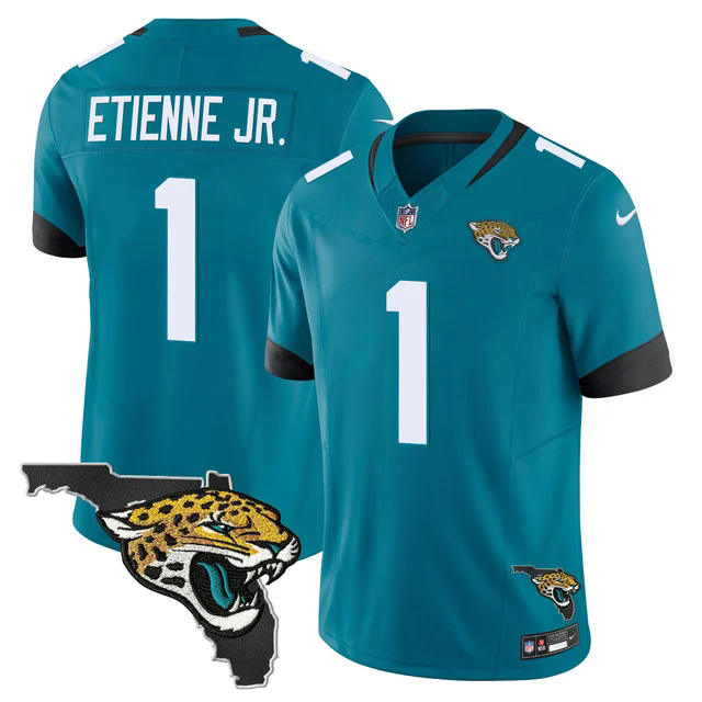 Men's Jacksonville Jaguars Florida Patch Vapor Jersey TEAL #1 TRAVIS ETIENNE JR..webp