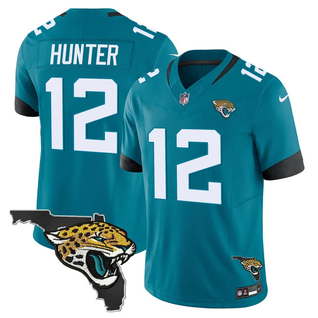 Men's Jacksonville Jaguars Florida Patch Vapor Jersey TEAL #12 TRAVIS HUNTER.webp