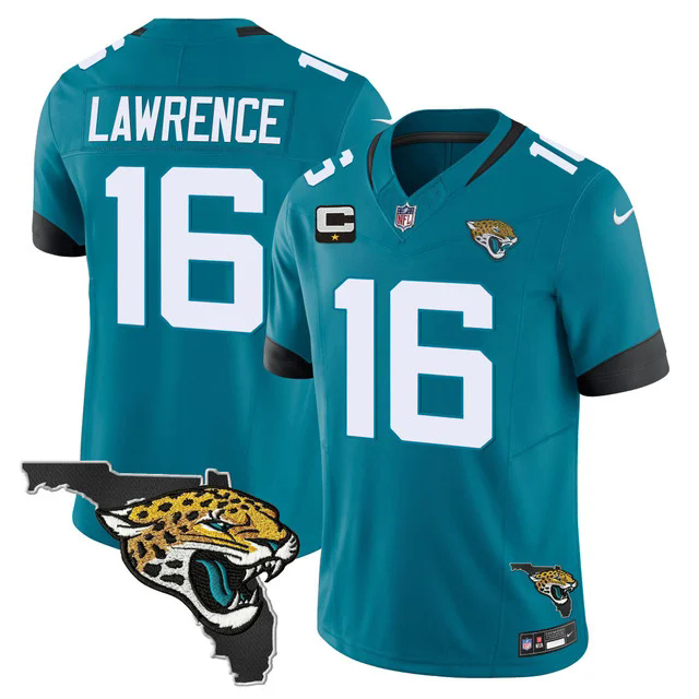Men's Jacksonville Jaguars Florida Patch Vapor Jersey TEAL #16 TREVOR LAWRENCE.webp