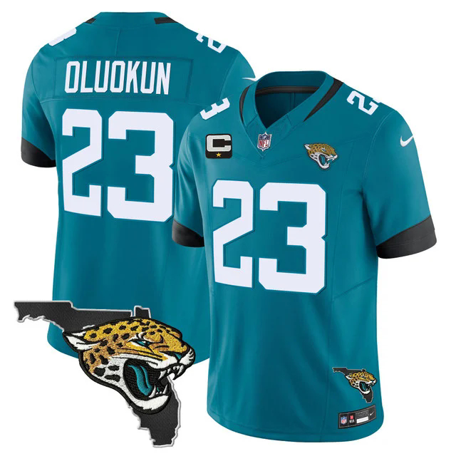 Men's Jacksonville Jaguars Florida Patch Vapor Jersey TEAL #23 FOYRSADE OLUOKUN.webp