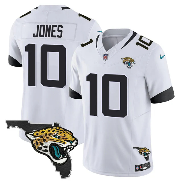 Men's Jacksonville Jaguars Florida Patch Vapor Jersey WHITE #10 MAC JONES.webp