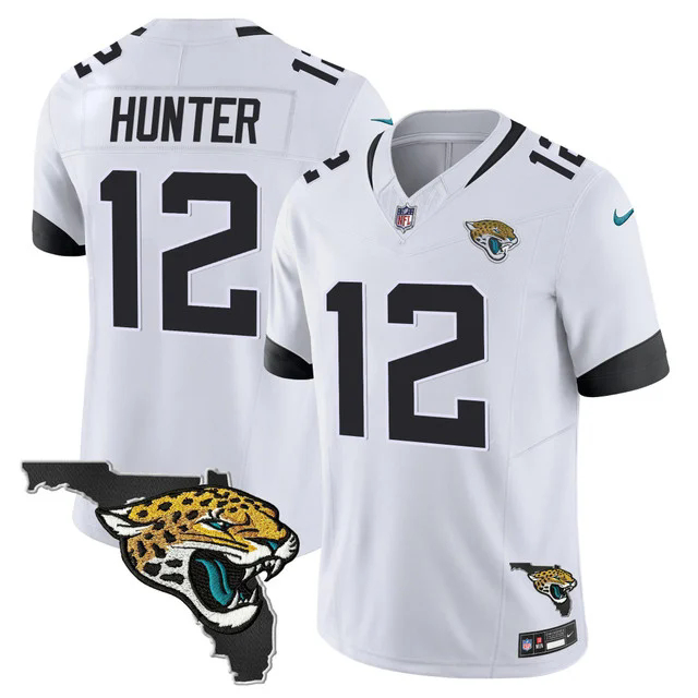 Men's Jacksonville Jaguars Florida Patch Vapor Jersey WHITE #12 TRAVIS HUNTER.webp