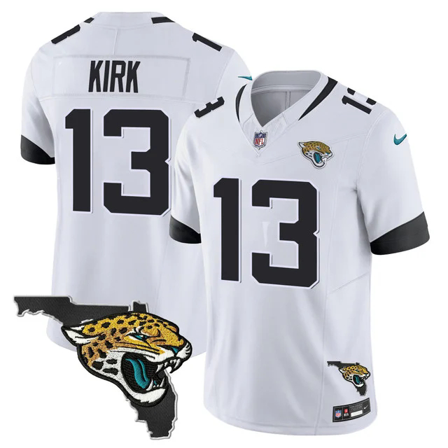 Men's Jacksonville Jaguars Florida Patch Vapor Jersey WHITE #13 CHRISTIAN KIRK.webp