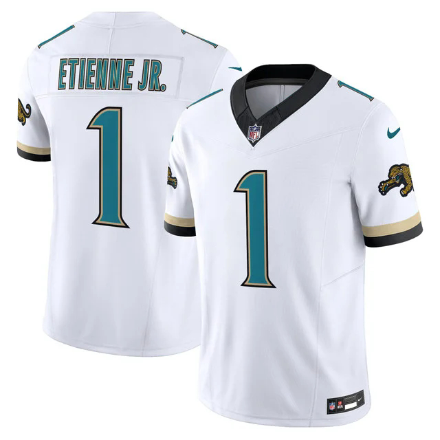 Men's Jacksonville Jaguars Throwback Vapor Limited Jersey WHITE #1 TRAVIS ETIENNE JR..webp