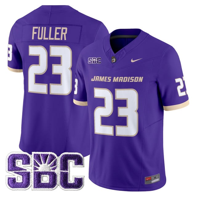 Men's James Madison Dukes 2025 Vapor Limited Jersey purple #23 Jordan Fuller