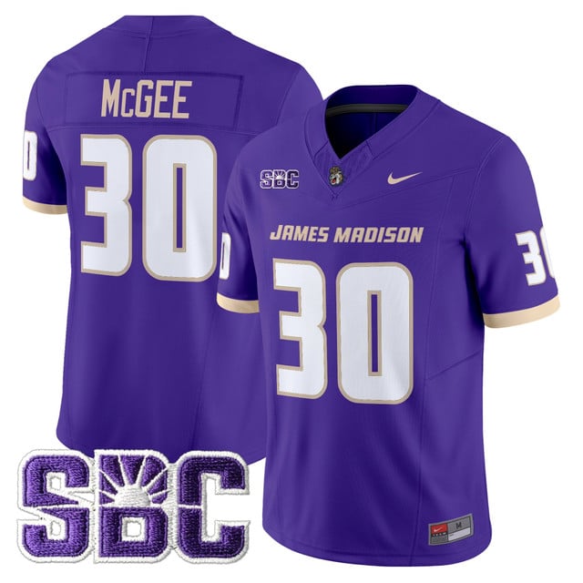 Men's James Madison Dukes 2025 Vapor Limited Jersey purple #30 Scotty Mcgee
