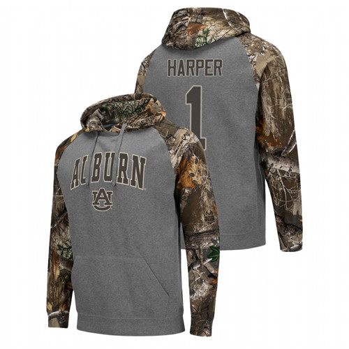 Men's Jared Harper Auburn Tigers College Basketball Charcoal Realtree Camo Raglan Hoodie