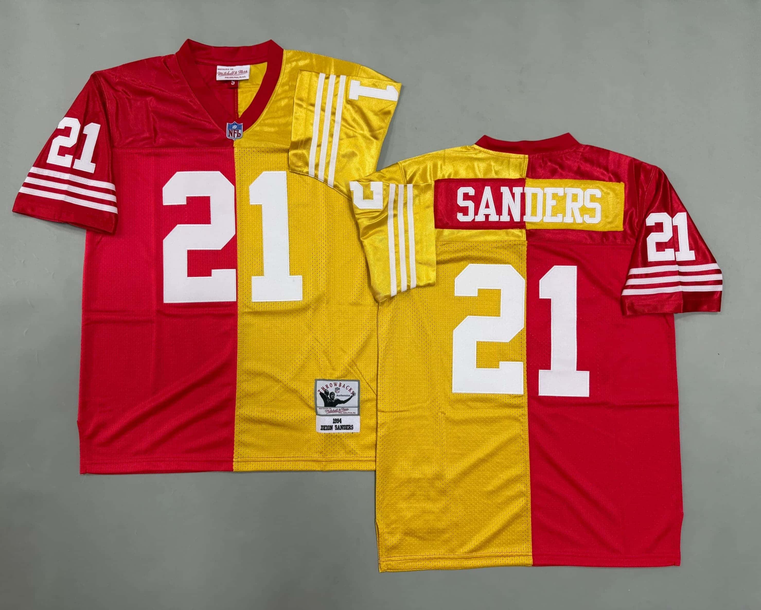 Men's Jerry Deion Sanders Split Legacy Replica Jersey Scarlet&Gold San Francisco 49ers