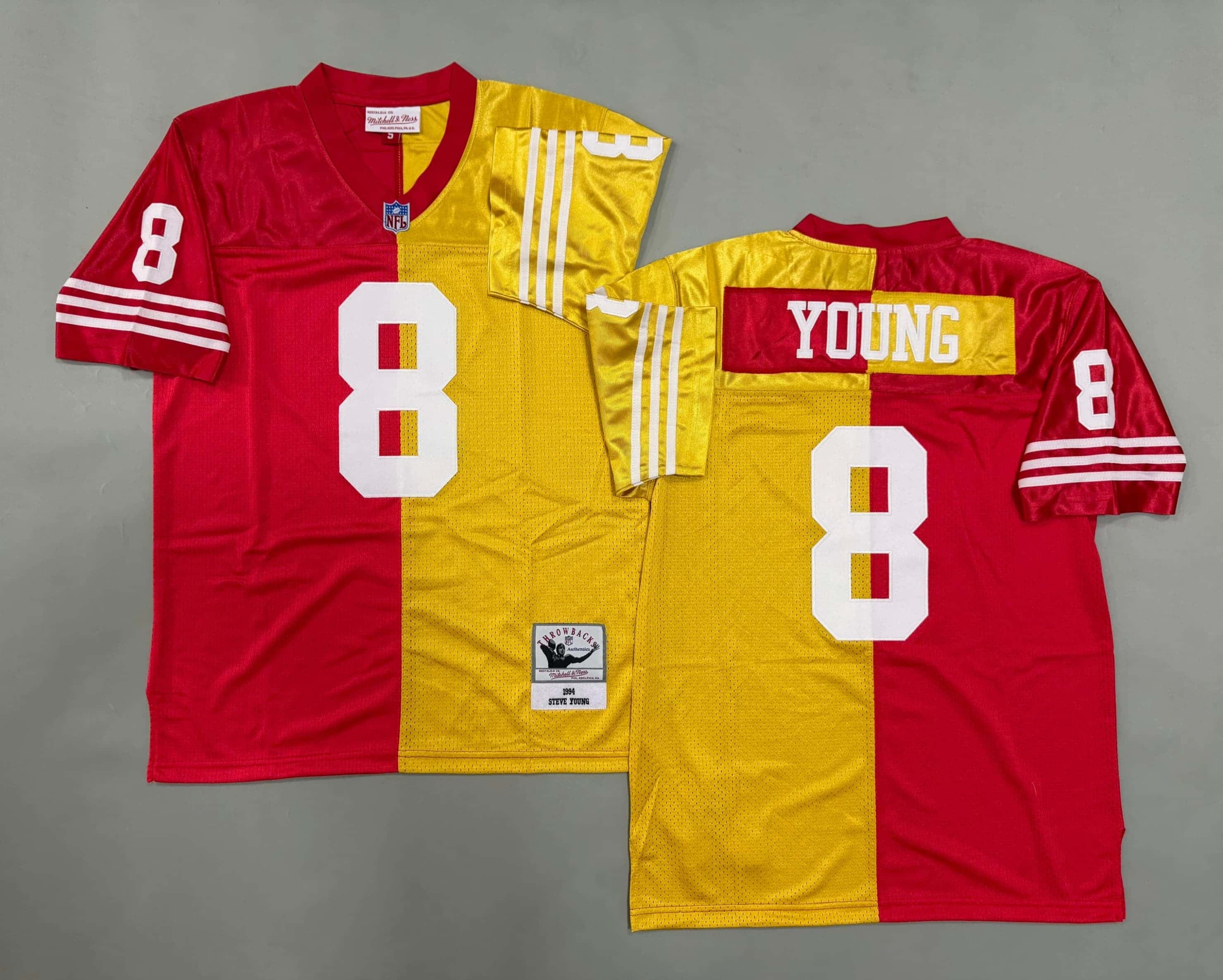 Men's Jerry Steve Young Split Legacy Replica Jersey Scarlet&Gold San Francisco 49ers