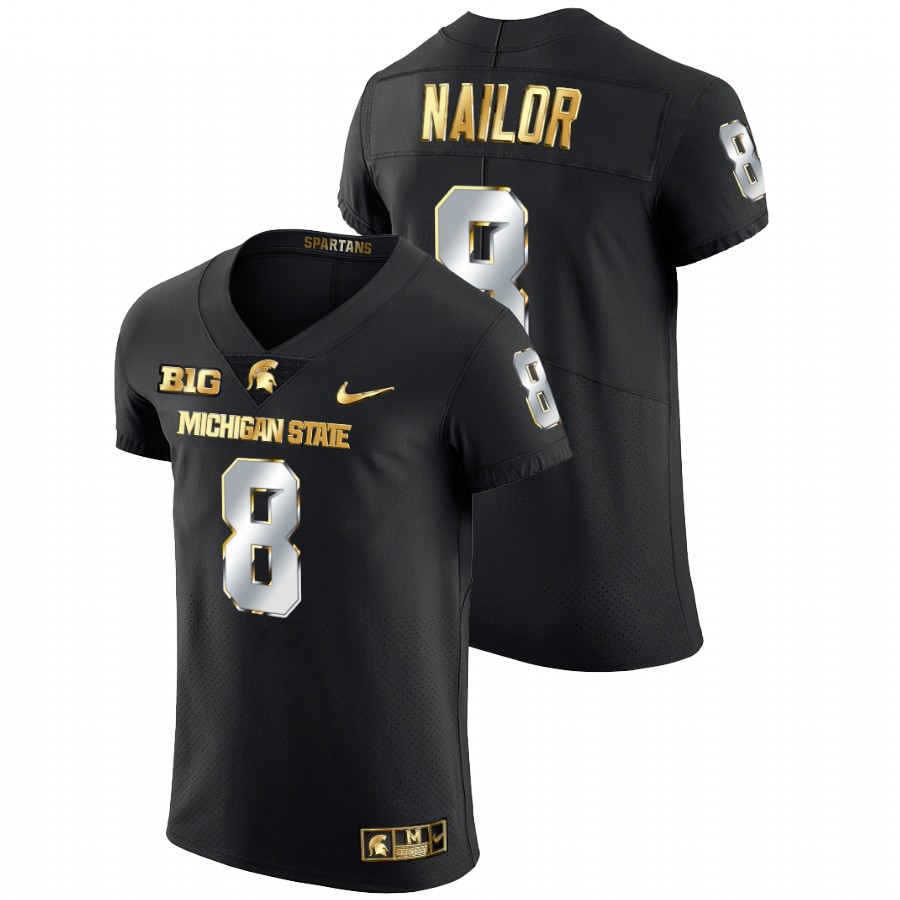 Men's Jersey Jalen Nailor Michigan State Spartans Golden Edition Limited Football Jersey Black
